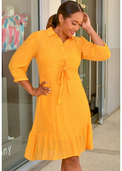 MLLE Gabrielle GARID- Solid Tie Waist 3/4 Sleeves Dress
