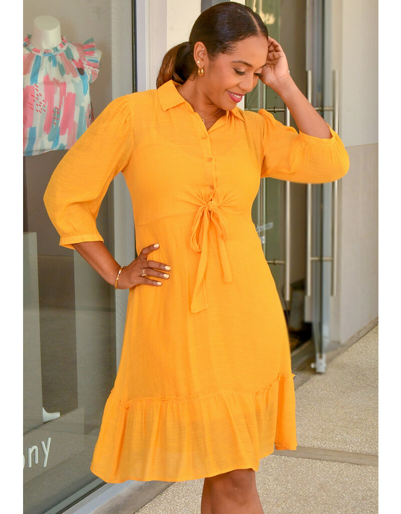MLLE Gabrielle GARID- Solid Tie Waist 3/4 Sleeves Dress