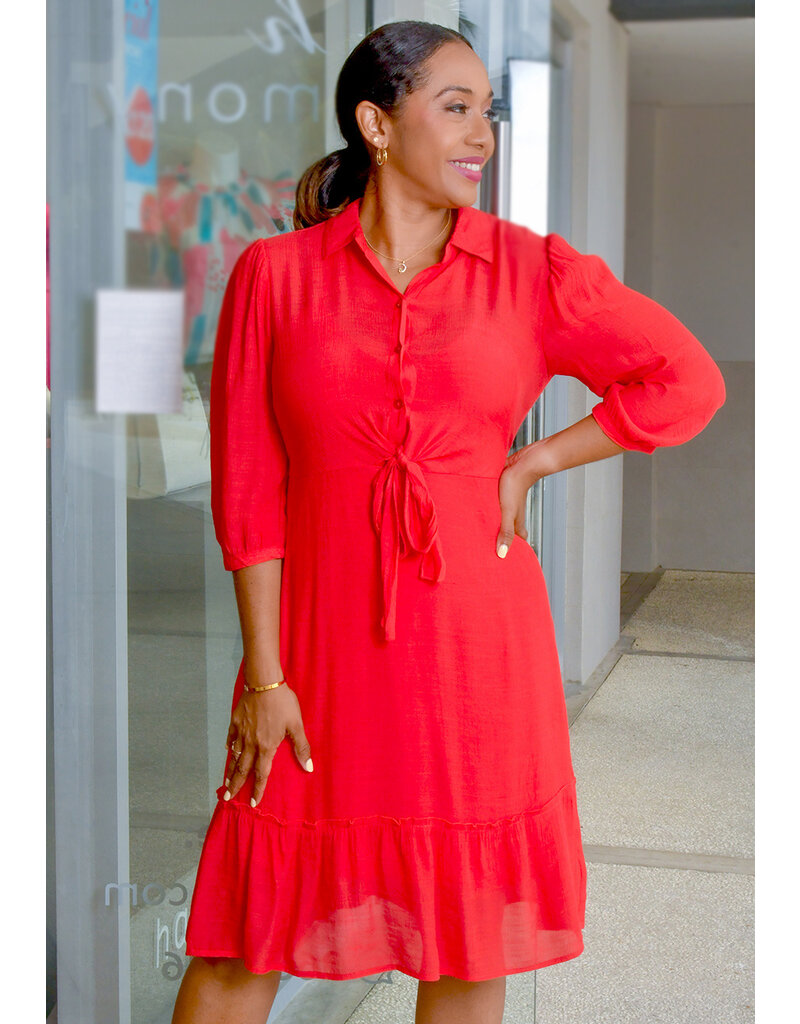 MLLE Gabrielle GARID- Solid Tie Waist 3/4 Sleeves Dress