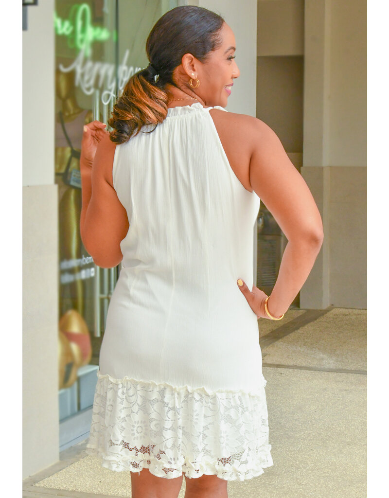 Signature GIANNE- Solid Elastic Neck Lace Dress