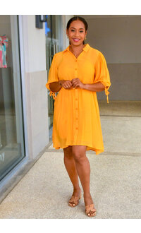 MLLE Gabrielle GOTHA- Solid Button Down 3/4 Tie Sleeve Dress