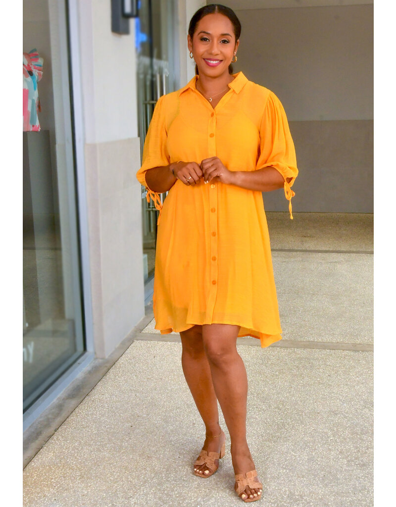 MLLE Gabrielle GOTHA- Solid Button Down 3/4 Tie Sleeve Dress