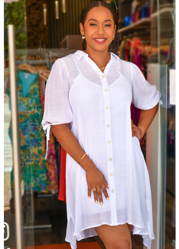 MLLE Gabrielle GOTHA- Solid Button Down 3/4 Tie Sleeve Dress