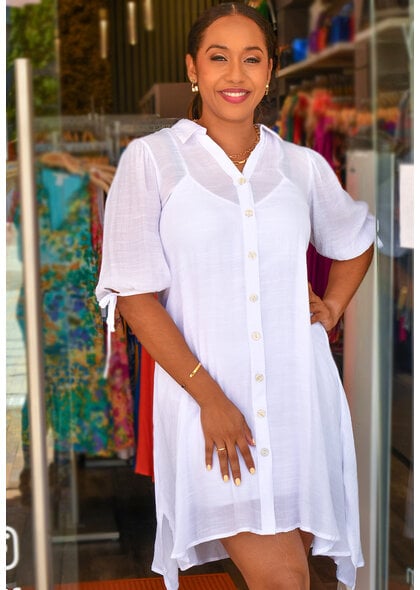 MLLE Gabrielle GOTHA- Solid Button Down 3/4 Tie Sleeve Dress