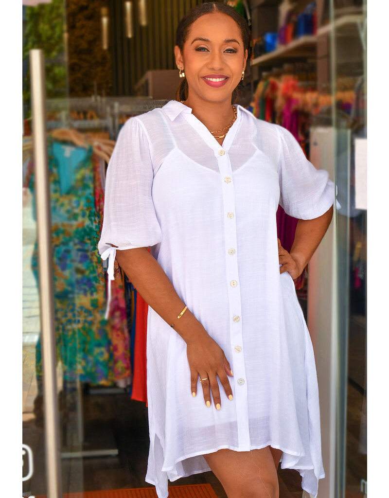 MLLE Gabrielle GOTHA- Solid Button Down 3/4 Tie Sleeve Dress