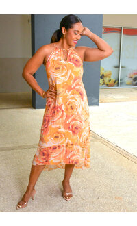 MLLE Gabrielle GIVA- Printed Hi-Neck Dress with Keyhole