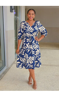 MLLE Gabrielle ISHIKA- Print V-Neck Dress with Balloon Sleeves