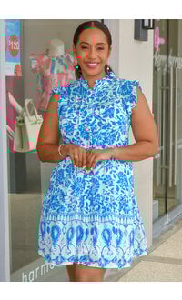 KATIUA-Printed Button Down Frill Arm Dress