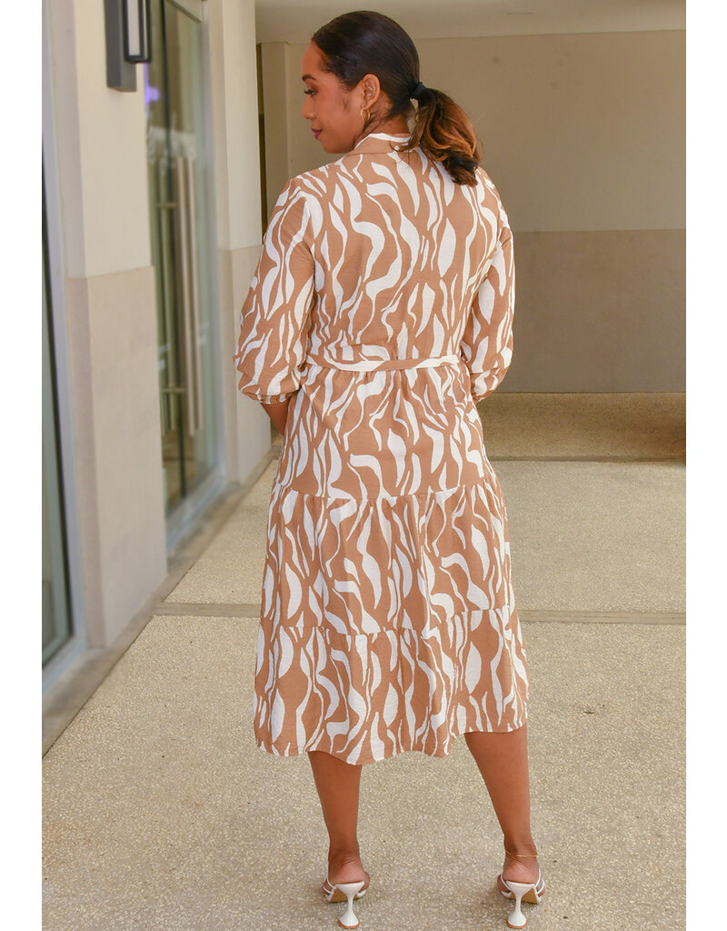 MLLE Gabrielle KEZIAH- Printed Button Down 3/4 Sleeve Dress