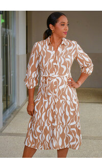 MLLE Gabrielle KEZIAH- Printed Button Down 3/4 Sleeve Dress
