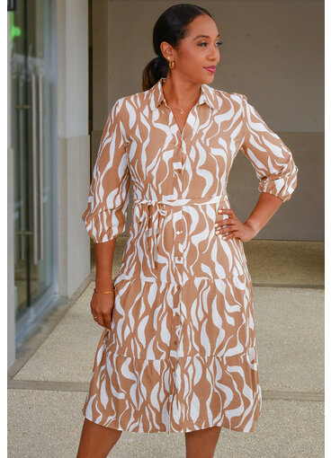 MLLE Gabrielle KEZIAH- Printed Button Down 3/4 Sleeve Dress