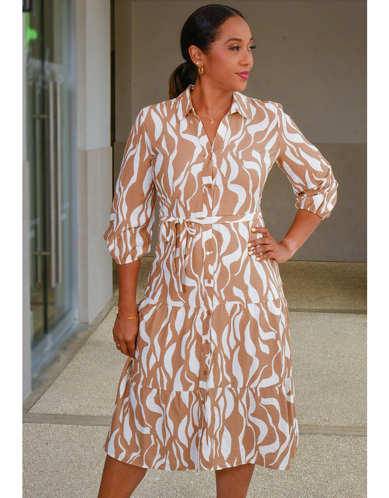 MLLE Gabrielle KEZIAH- Printed Button Down 3/4 Sleeve Dress