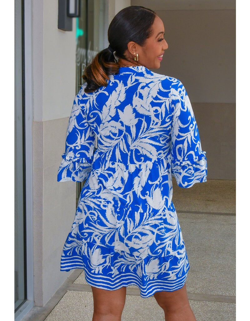 MLLE Gabrielle KORBIN- Printed 3/4 Frill Sleeve Dress