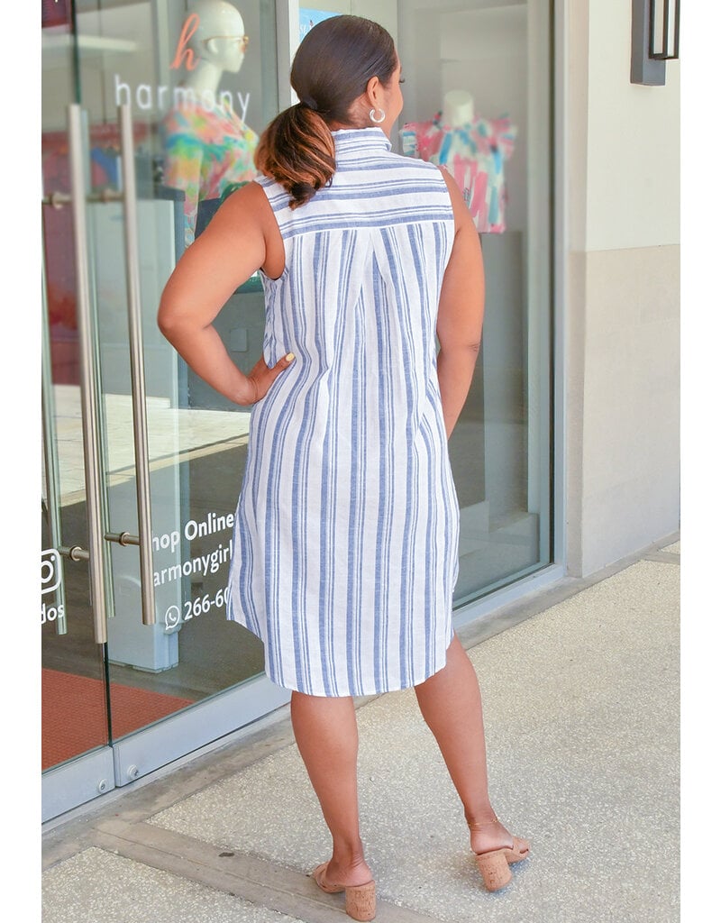 MLLE Gabrielle NIAMH- Armhole Stripe Split Neck Dress with Pockets