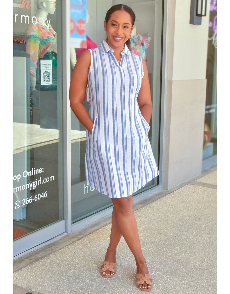 MLLE Gabrielle NIAMH- Armhole Stripe Split Neck Dress with Pockets