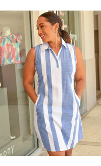 MLLE Gabrielle NIAMH- Armhole Stripe Split Neck Dress with Pockets