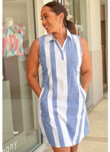 MLLE Gabrielle NIAMH- Armhole Stripe Split Neck Dress with Pockets