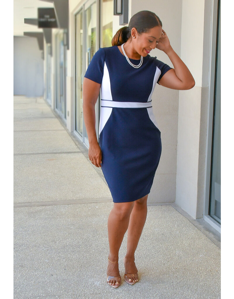 Jessica Rose RASTER- Two Tone Round Neck Short Sleeve Dress