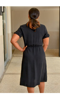REBRI- Solid Tie Waist Dress with Collar