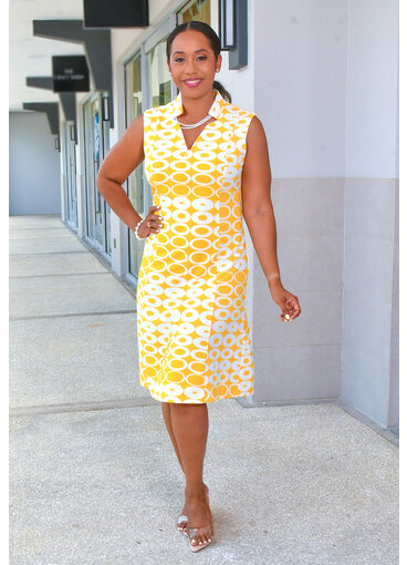 REKIA- Circle Printe V-Neck Dress