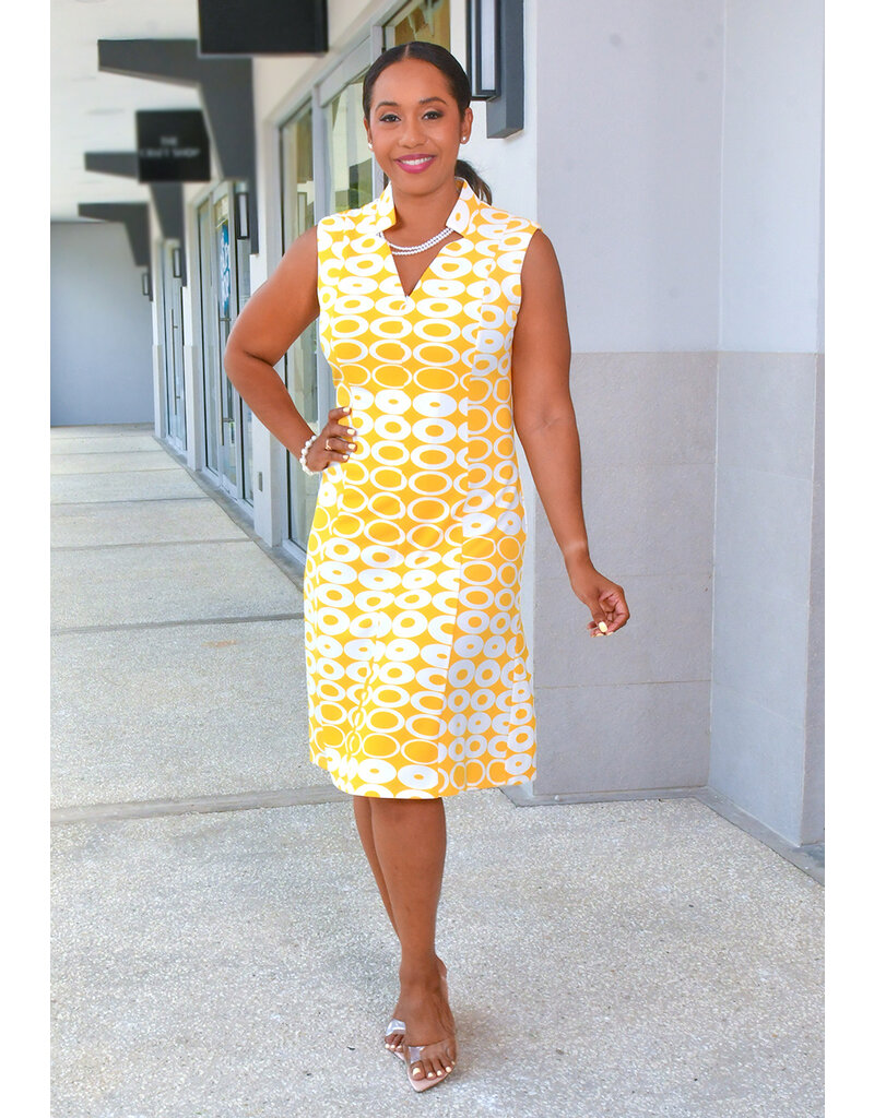 REKIA- Circle Printe V-Neck Dress