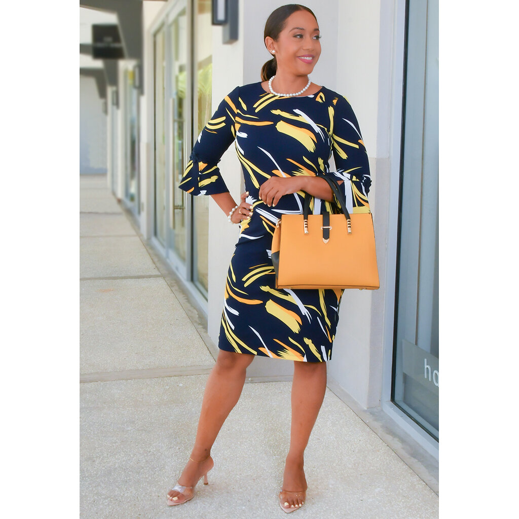 RIONN- Round Neck 3/4 Sleeve Dress