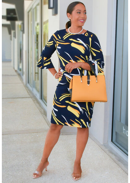 Jessica Rose RIONN- Round Neck 3/4 Sleeve Dress