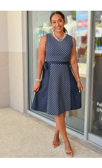 ROSSELLA- Polka Dot Armhole Dress with Band