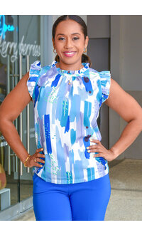 ADORE VELVIE- Paint Brush Print Ruffle Top