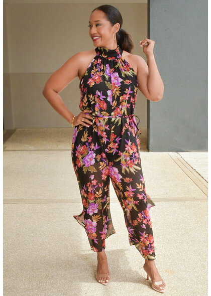 FILITA- Hi Neck Floral Jumper with String
