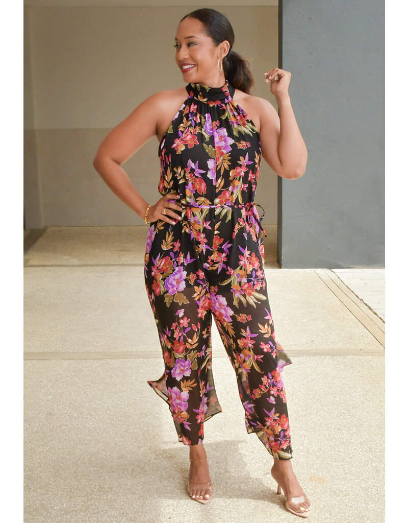 FILITA- Hi Neck Floral Jumper with String