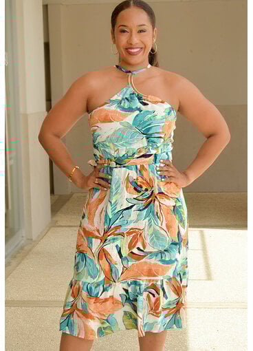 KLITO- Printed Armhole Frill Hem Dress