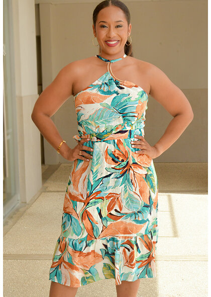 KLITO- Printed Armhole Frill Hem Dress