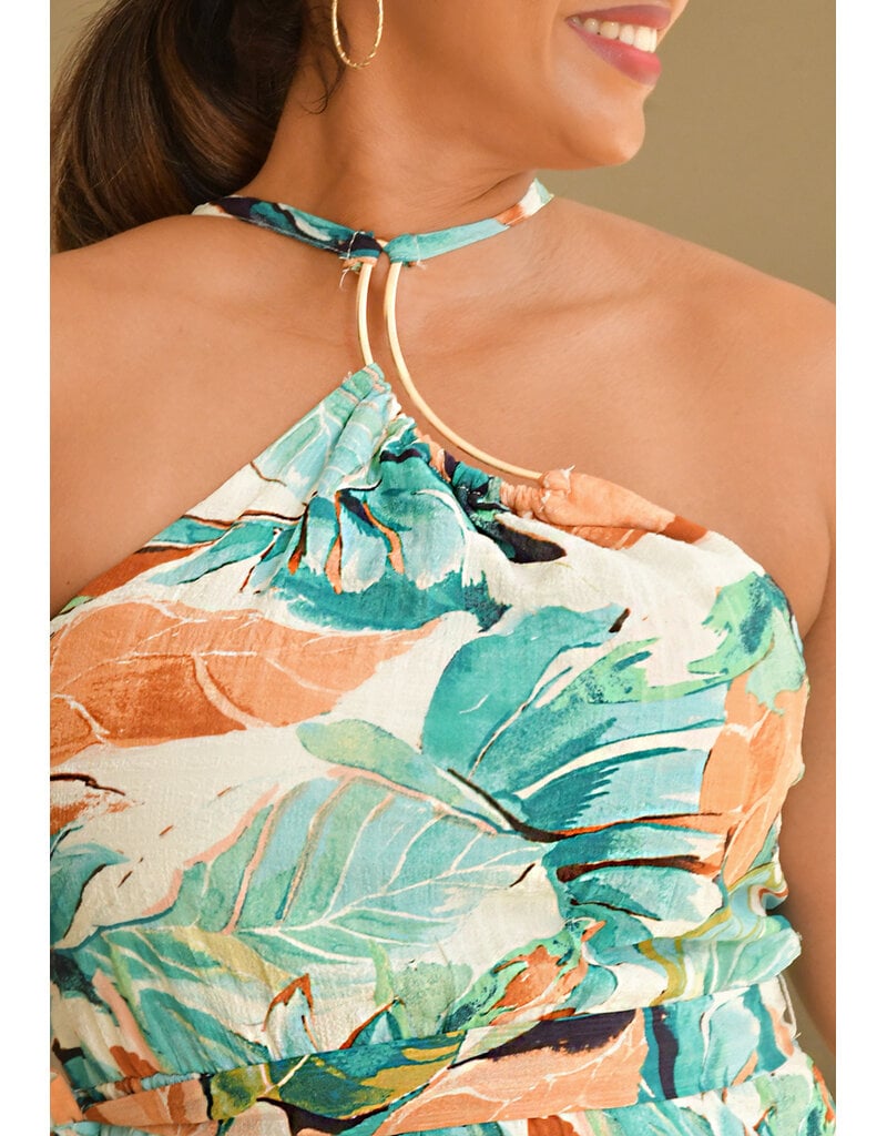 KLITO- Printed Armhole Frill Hem Dress
