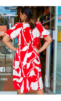 MLLE Gabrielle KYNLEE-Printed Elastic Waist Dress with Puff Sleeves