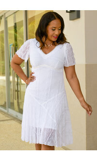 LIVIA- V Neck Lace Short Sleeve Dress