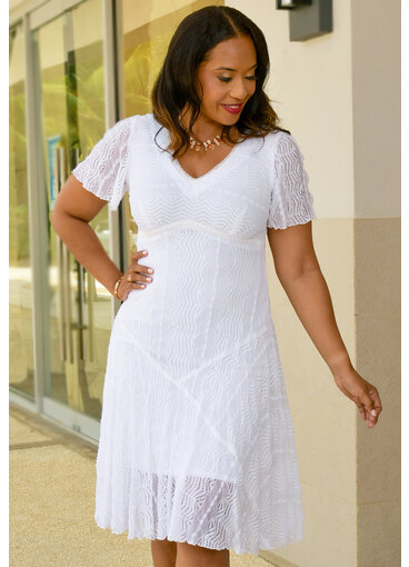LIVIA- V Neck Lace Short Sleeve Dress