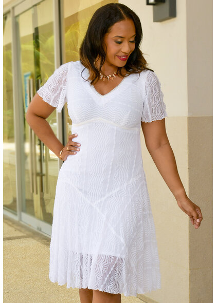 LIVIA- V Neck Lace Short Sleeve Dress