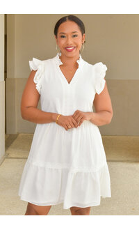 5TH + MADISON NADEAN- Solid V Neck with Frill Embroidery Arms