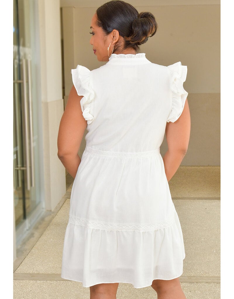 5TH + MADISON NADEAN- Solid V Neck with Frill Embroidery Arms