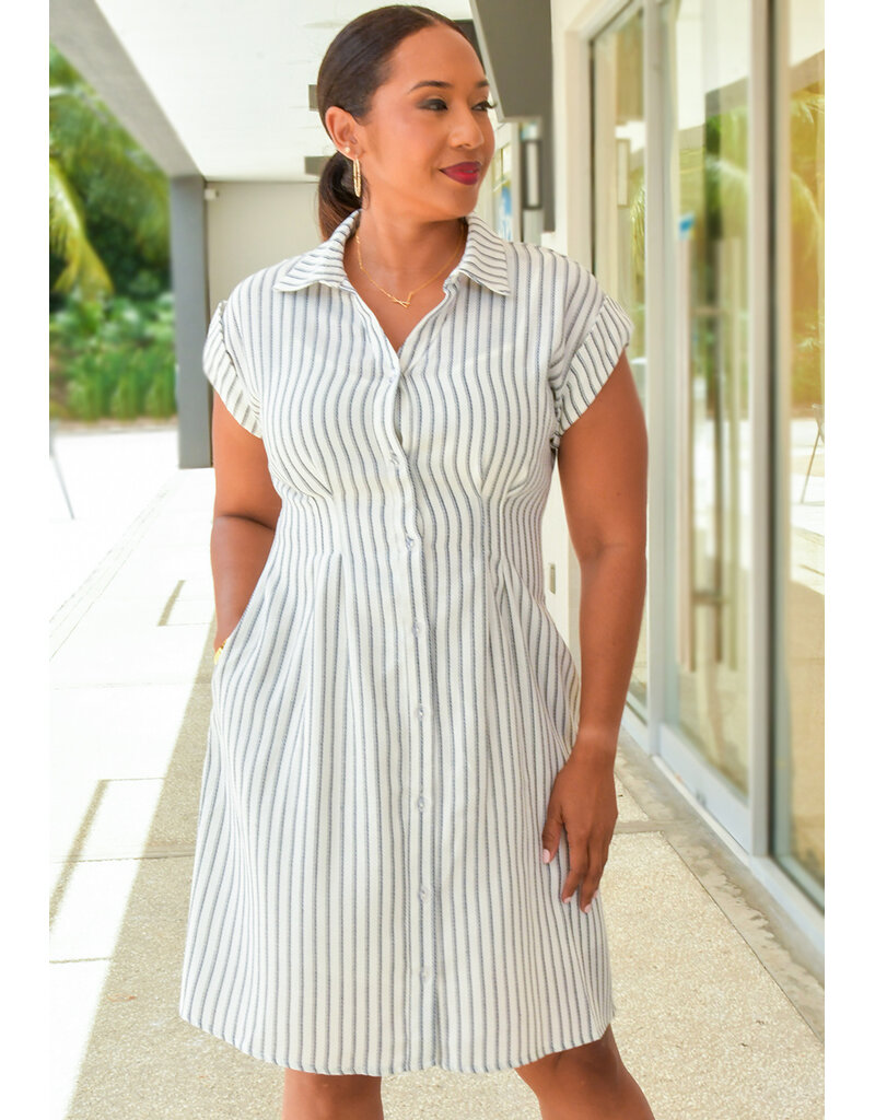 Julia Jordan NAY-Stripe Button Down Dress with Cuff Sleeves