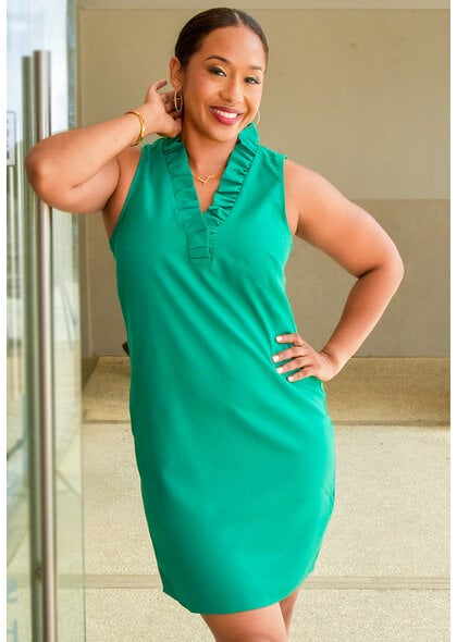 Signature NOEMI- Solid Frill Neck Dress