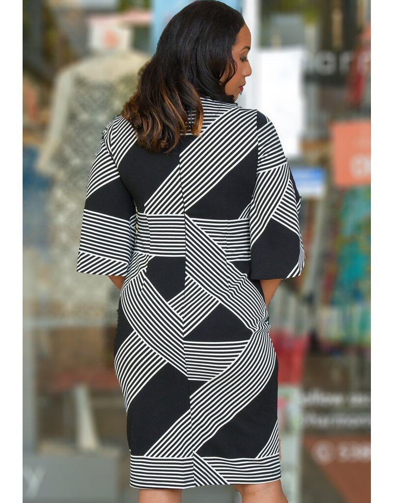 Jessica Rose RAGINI- Stripe Print 3/4 Sleeve Dress
