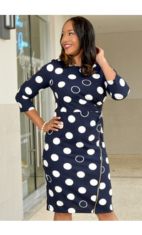 RAYIO- Circle Print 3/4 Sleeve Dress with Side Zip