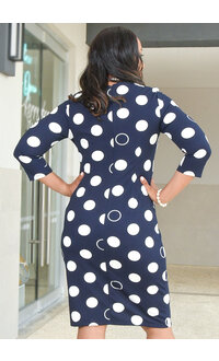 RAYIO- Circle Print 3/4 Sleeve Dress with Side Zip