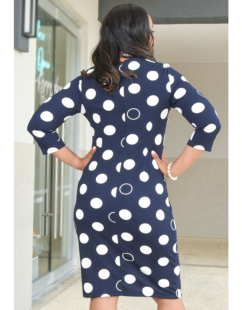 RAYIO- Circle Print 3/4 Sleeve Dress with Side Zip