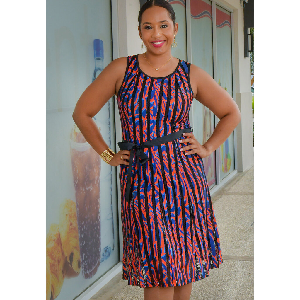 URBANA- Printed Dress with Mesh Strips