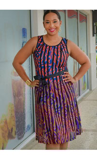 Peach Velvet URBANA- Printed Dress with Mesh Strips