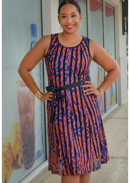 Peach Velvet URBANA- Printed Dress with Mesh Strips