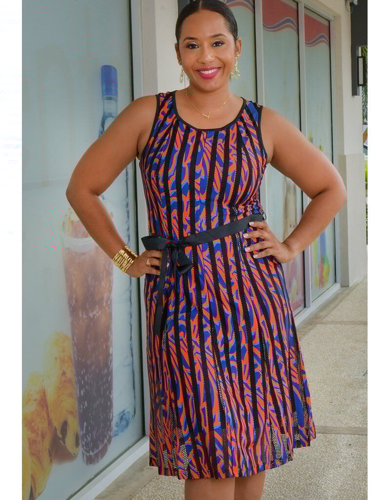 Peach Velvet URBANA- Printed Dress with Mesh Strips